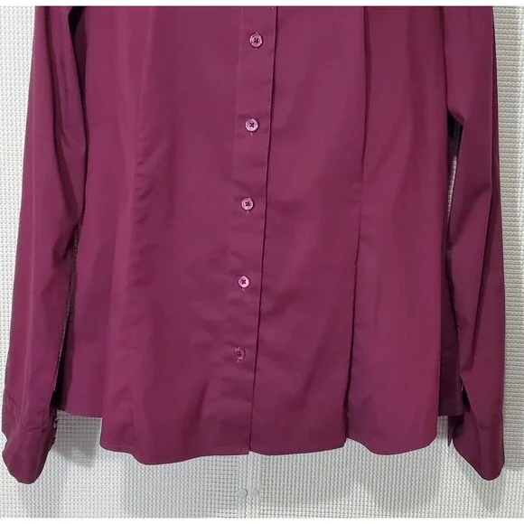 Doncaster Button Up Blouse Womens 14 Burgundy Top Stretch Long Sleeve Business - Picture 3 of 11